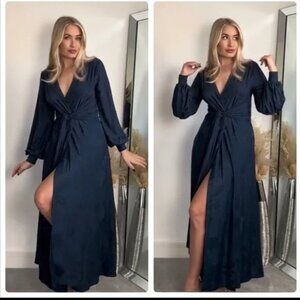 ZARA NEW WOMAN LONG FLORAL JACQUARD WRAP DRESS BLUE Bloggers Fave - Size Small